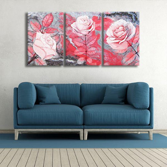 Lovely Pink Roses Canvas Wall Art Set