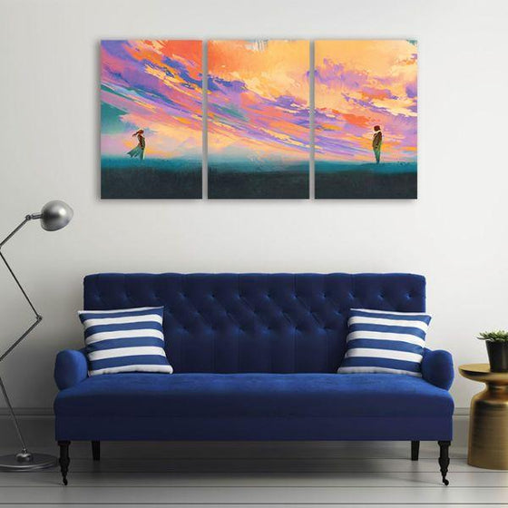 Lovers And A Colorful Sky 3 Panels Canvas Wall Art Decor