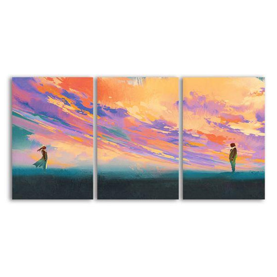 Lovers And A Colorful Sky 3 Panels Canvas Wall Art