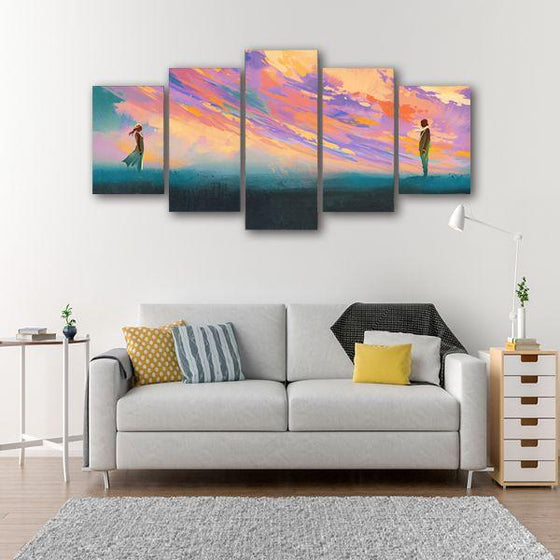 Lovers And A Colorful Sky 5 Panels Canvas Wall Art Set