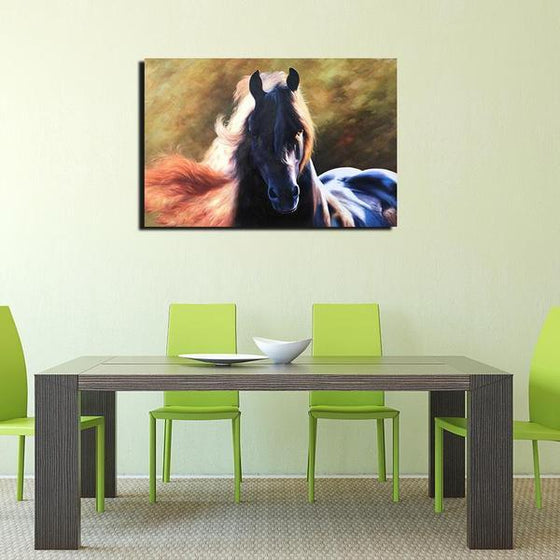 Magnificent Black Horse Canvas Wall Art Dining Room