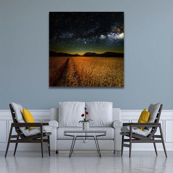 Meadow Under Starry Night Sky Canvas Wall Art Living Room