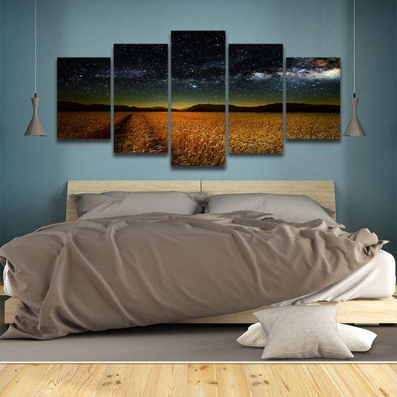 Meadow Under Starry Sky 5 Panels Canvas Wall Art Bedroom