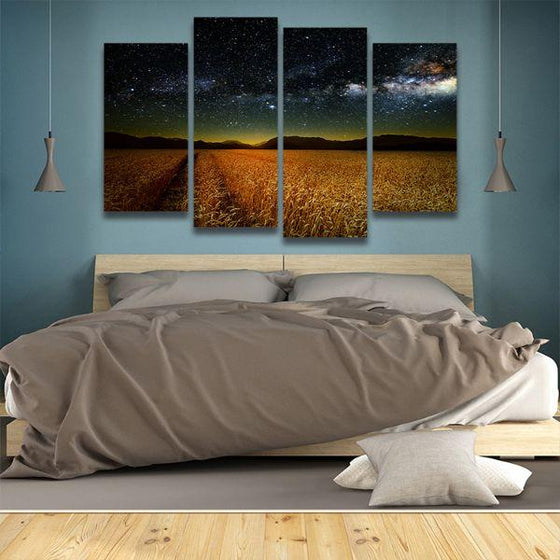 Meadow Under Starry Sky 4 Panels Canvas Wall Art Bedroom