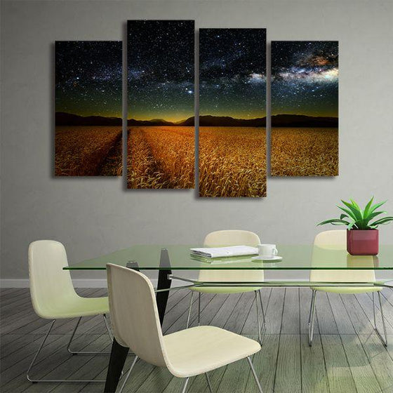 Meadow Under Starry Sky 4 Panels Canvas Wall Art Office