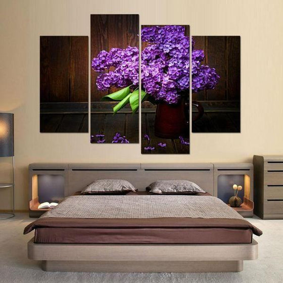 Purple Flowers Centerpiece Canvas Wall Art Bedroom