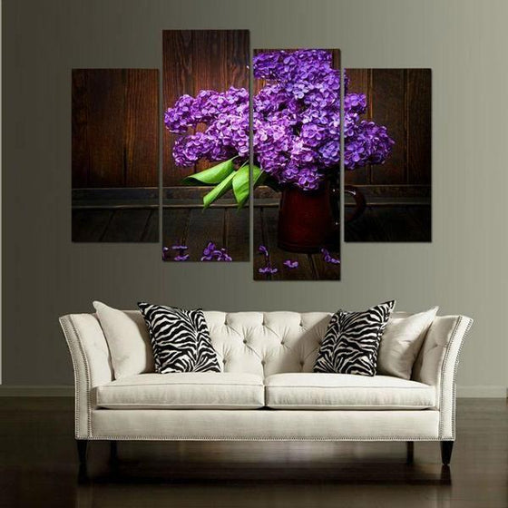 Purple Flowers Centerpiece Canvas Wall Art Living Room
