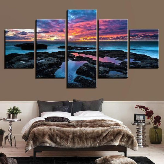 Colorful & Cloudy Sunset Sky Canvas Wall Art  Bedroom