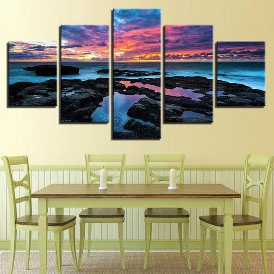 Colorful & Cloudy Sunset Sky Canvas Wall Art  Dining Room