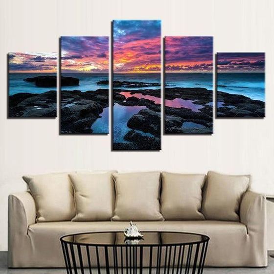 Colorful & Cloudy Sunset Sky Canvas Wall Art  Living Room