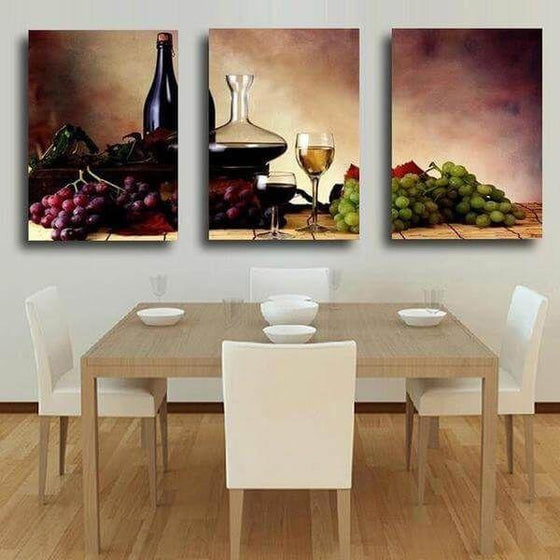 Red And White Grape Wine Canvas Wall Art Dining Room