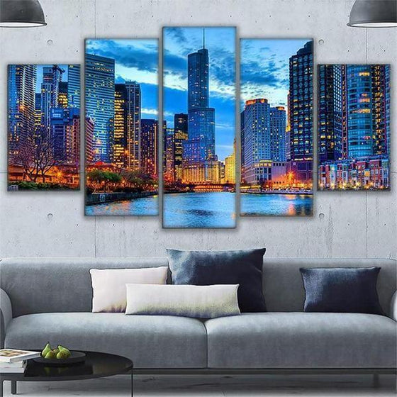 Chicago City Night View Canvas Wall Art  Home Decor