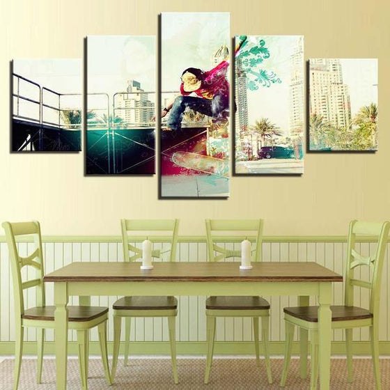 Cool Skateboarding Boy Abstract Canvas Wall Art Dining Room