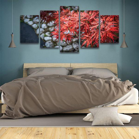 Momiji Leaves In A Garden 5 Panels Canvas Wall Art Bedroom