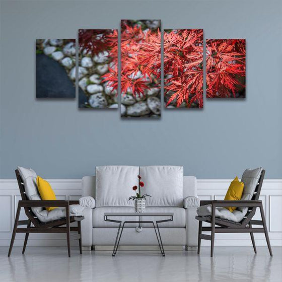 Momiji Leaves In A Garden 5 Panels Canvas Wall Art Office