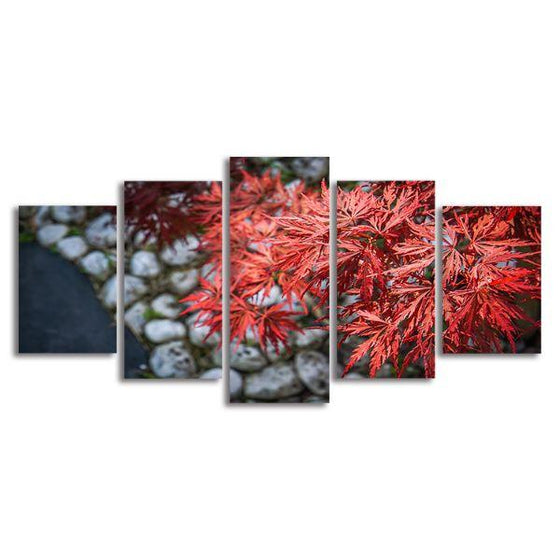 Momiji Leaves In A Garden 5 Panels Canvas Wall Art