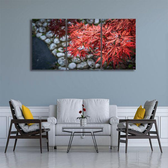Momiji Leaves In A Garden 3 Panels Canvas Wall Art Living Room