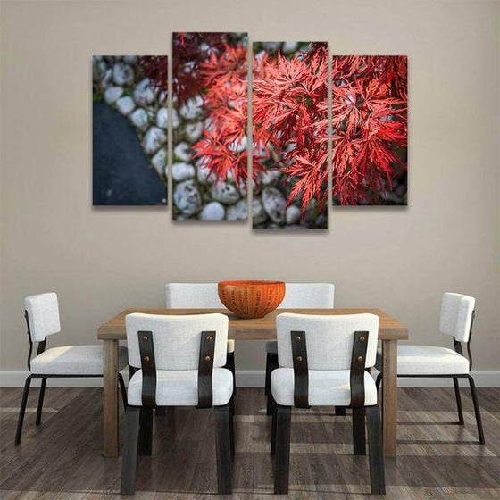 Momiji Leaves In A Garden 4 Panels Canvas Wall Art Dining Room