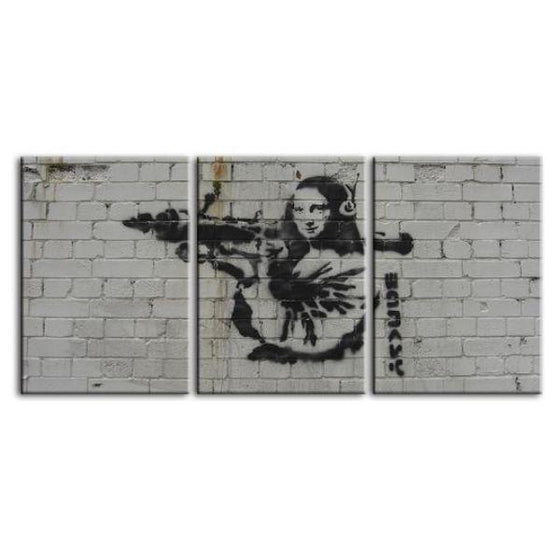 Mona Lisa By Banksy 3 Panels Canvas Wall Art