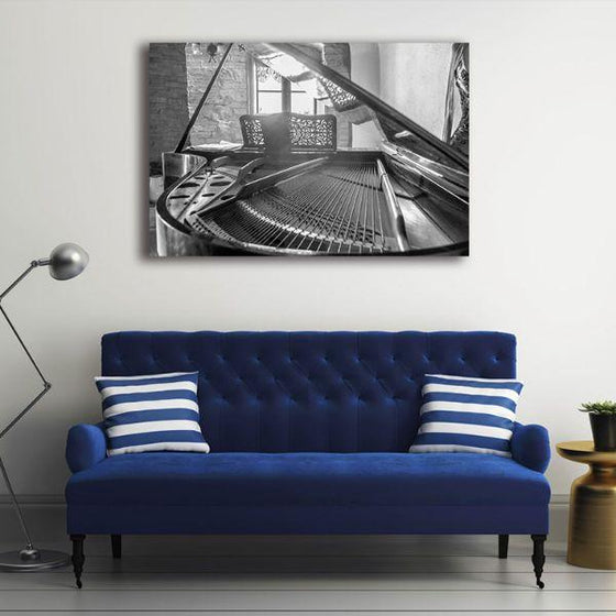 Black & White Grand Piano 1 Panel Canvas Wall Art Decor