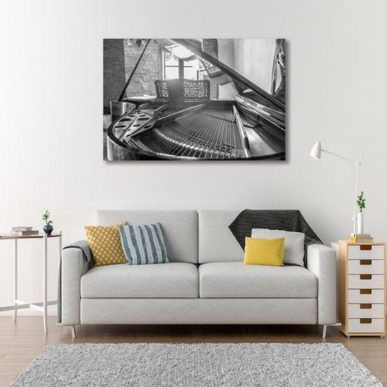 Black & White Grand Piano 1 Panel Canvas Wall Art Living Room