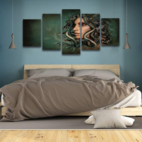 Serpent Head Lady 5 Panels Canvas Wall Art Bedroom