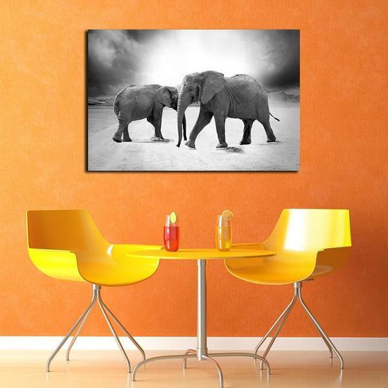 Mother & Child Elephant Canvas Wall Art Dining Room