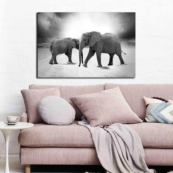 Mother & Child Elephant Canvas Wall Art Living Room