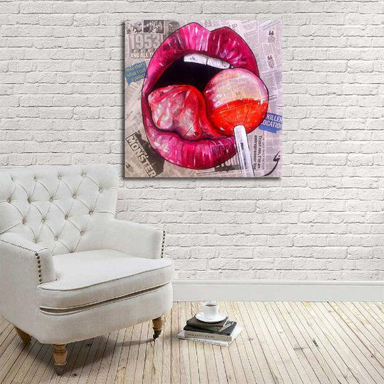 Mouth Licking Lollipop Canvas Wall Art Decor