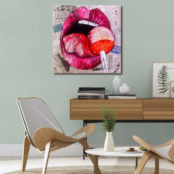 Mouth Licking Lollipop Canvas Wall Art Office