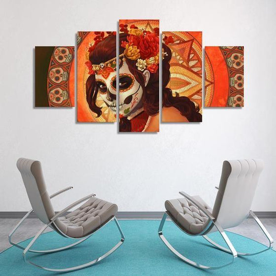 Day Of The Dead Inspired Face Sugar Skull Canvas Wall Art