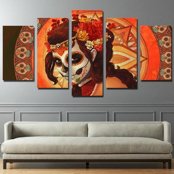 Day Of The Dead Inspired Face Sugar Skull Canvas Wall Art Decor