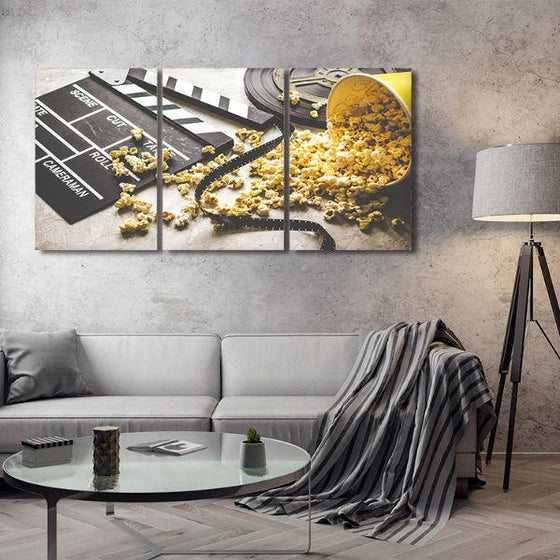 Movie With Popcorn 3 Panels Canvas Wall Art Living Room