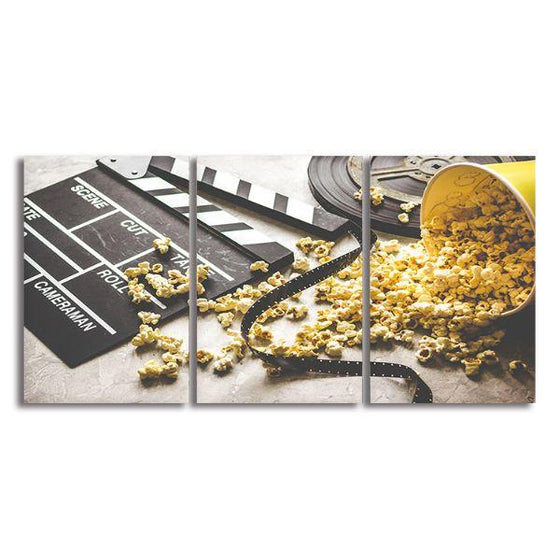 Movie With Popcorn 3 Panels Canvas Wall Art