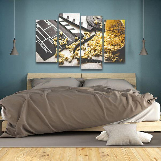 Movie With Popcorn 4 Panels Canvas Wall Art Bedroom