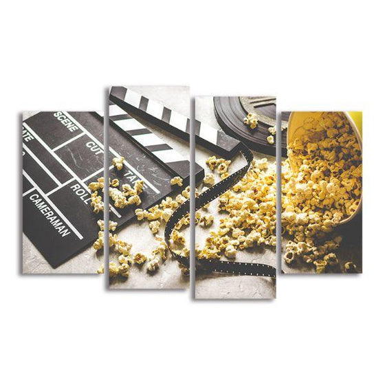 Movie With Popcorn 4 Panels Canvas Wall Art