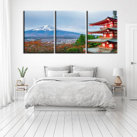 Mt. Fuji & Chureito Pagoda 3-Panel Canvas Wall Art Bedroom