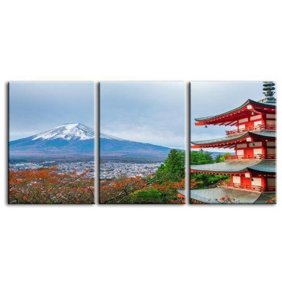 Mt. Fuji & Chureito Pagoda 3-Panel Canvas Wall Art