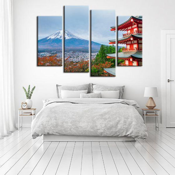Mt. Fuji & Chureito Pagoda 4-Panel Canvas Wall Art Decor