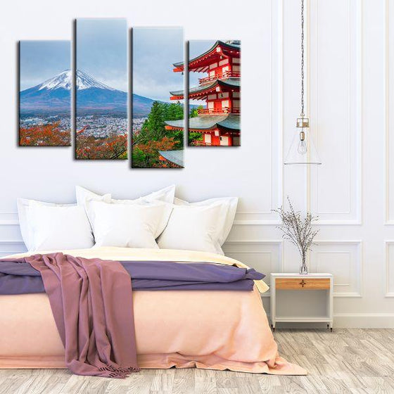 Mt. Fuji & Chureito Pagoda 4-Panel Canvas Wall Art Set