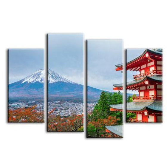 Mt. Fuji & Chureito Pagoda 4-Panel Canvas Wall Art