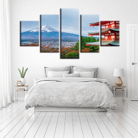 Mt. Fuji & Chureito Pagoda 5-Panel Canvas Wall Art Decor