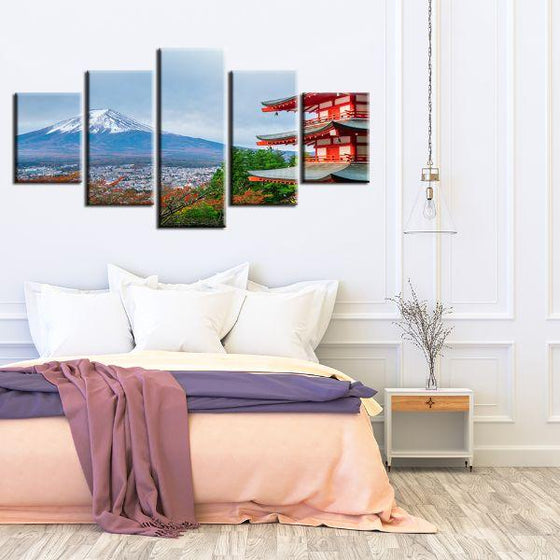 Mt. Fuji & Chureito Pagoda 5-Panel Canvas Wall Art Print