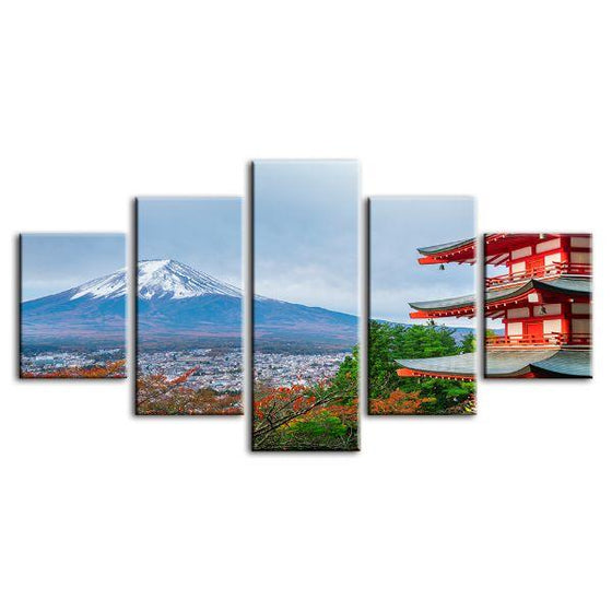 Mt. Fuji & Chureito Pagoda 5-Panel Canvas Wall Art