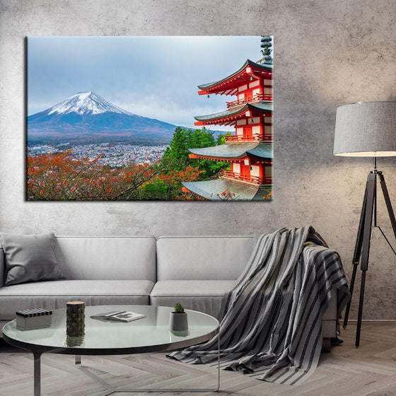 Mt. Fuji & Chureito Pagoda Canvas Wall Art Living Room