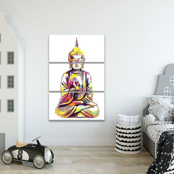 Multicolored Buddha 3 Panels Canvas Wall Art Decor