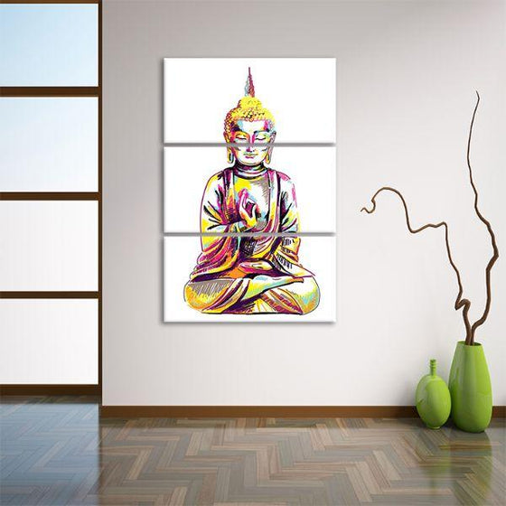 Multicolored Buddha 3 Panels Canvas Wall Art Print