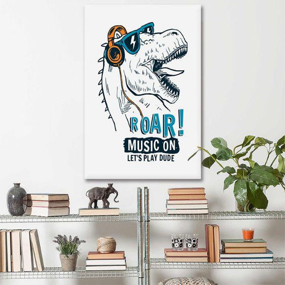 Music Lover Dinosaur Canvas Wall Art Living Room