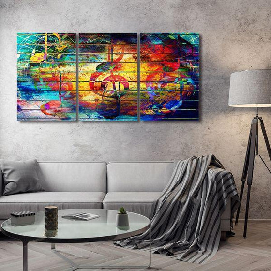Musical Notes 3 Panels Abstract Canvas Wall Art Living Room