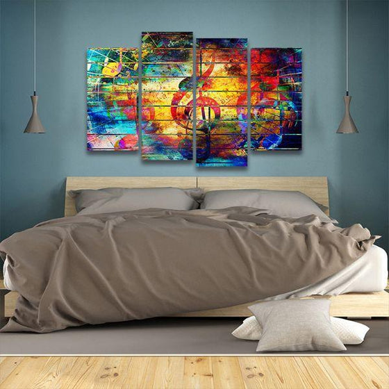 Musical Notes 4 Panels Abstract Canvas Wall Art Bedroom